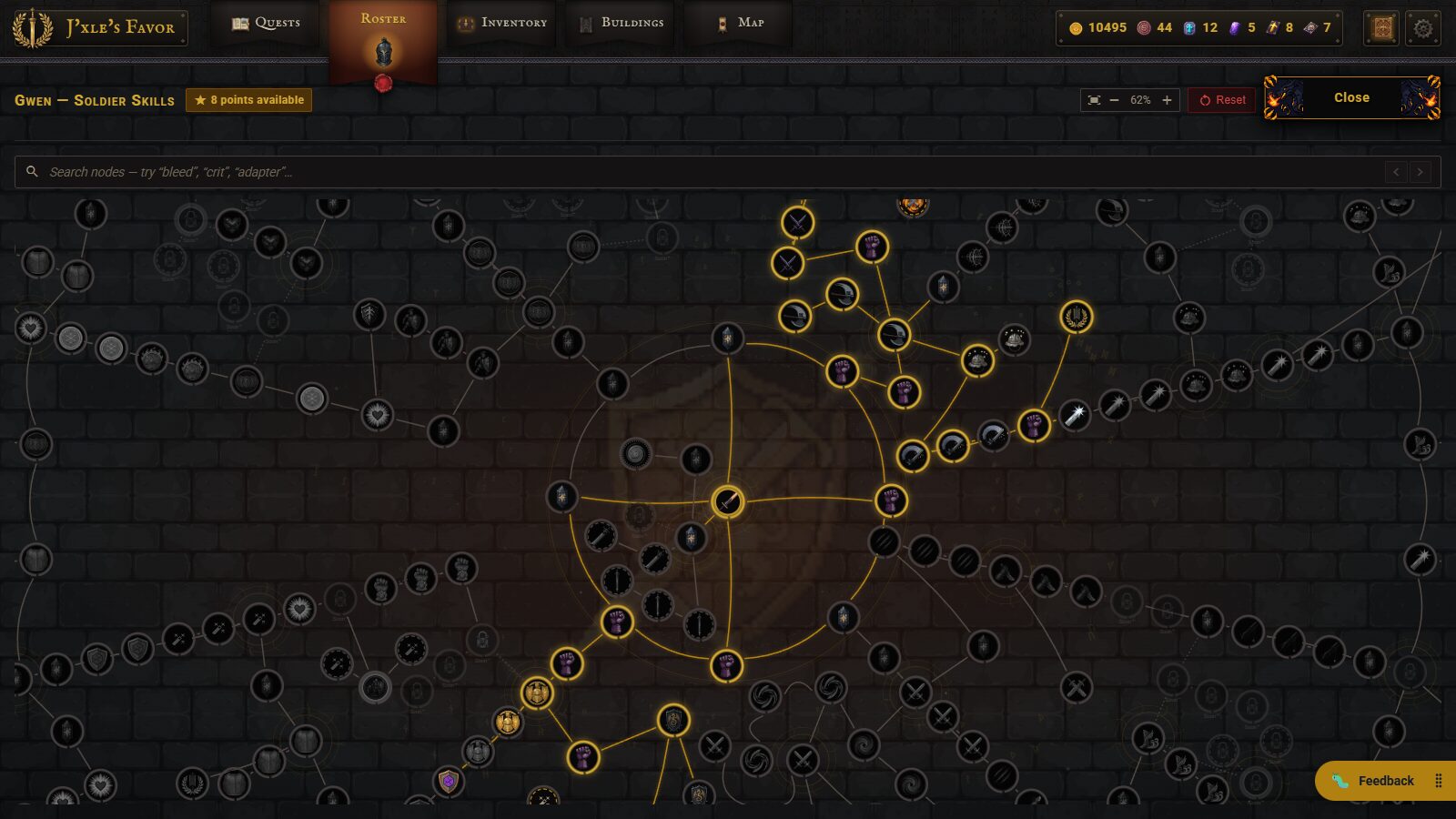 A soldier's skill web, a path traced in gold